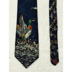 Duck Tie Hunting Sportsman Wildlife LakeNTrail Navy Blue Lifelike Water